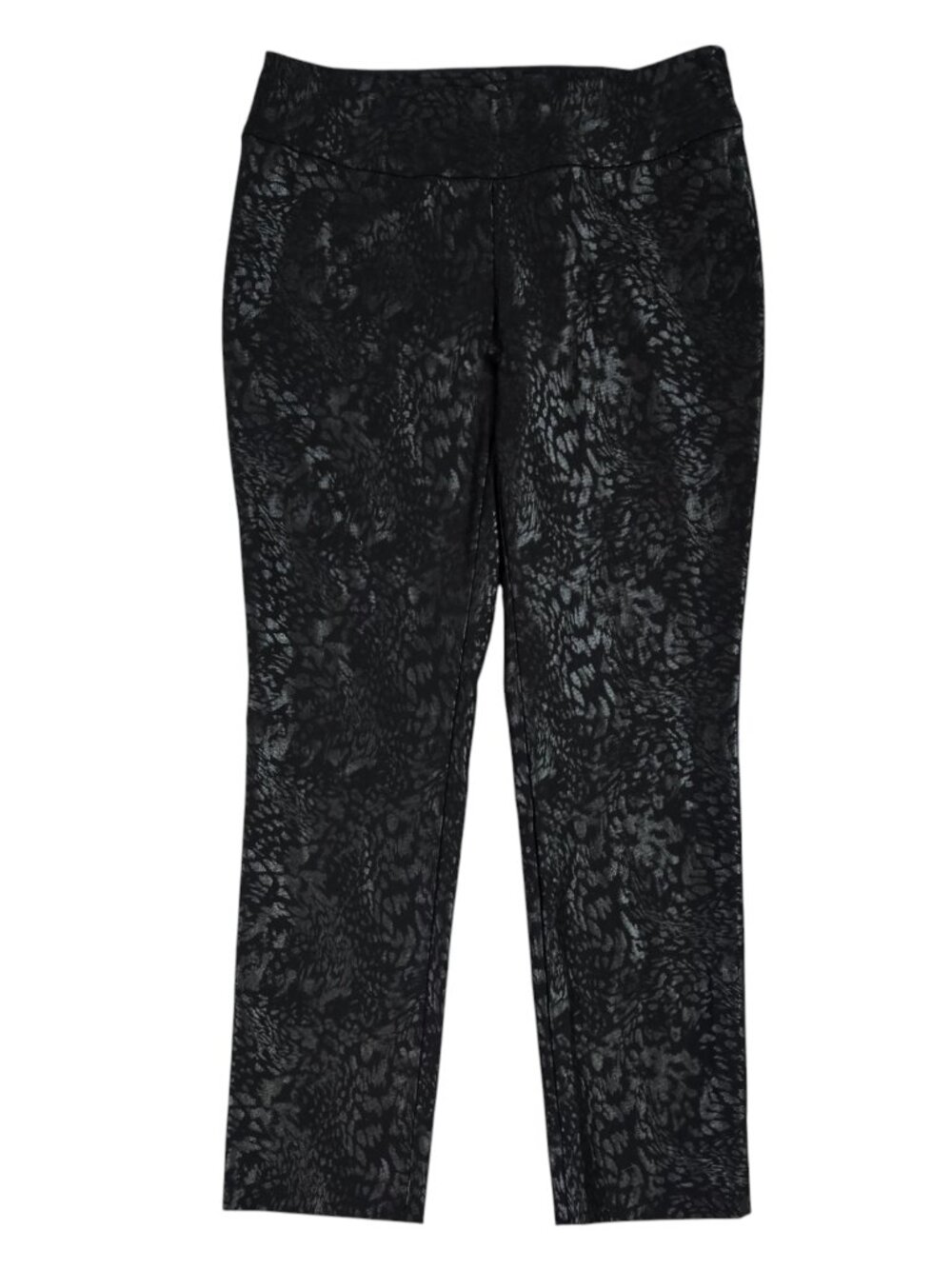 Nic+Zoe NWT Wonderstretch Black Embossed Animal Print Pull On Crop Pant PETITE